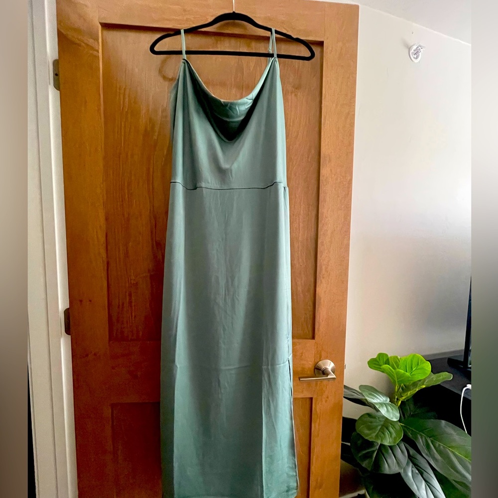 NWT Satin Cowl Neck Midi Dress, Sage Green, XL